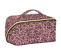 Borse per il trucco della pesca nera della stampa della pelle del leopardo con i divisori borsa cosmetica leggera di viaggio per le donne con scomparti e maniglia