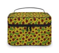 Borse per il trucco floreali dorate con girasoli per donna, borsa cosmetica da viaggio, grande borsa da toilette impermeabile per la cura della pelle con manico, organizer per cosmetici, scatola per