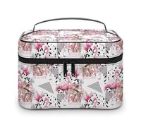 Borse per il trucco geometriche vintage con fenicotteri, foglie tropicali e motivo geometrico, da donna, borsa cosmetica da viaggio, grande, impermeabile, per la cura della pelle, con manico, organi