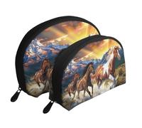 Borse per il trucco stampate con cavalli che corrono 2 pezzi borsa da toilette portatile da viaggio borsa organizer per cosmetici per donne