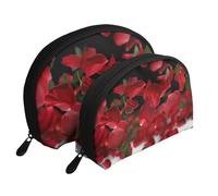 Borse per il trucco stampate con petali di rosa rossi galleggianti, 2 pezzi, portatile, da viaggio, trousse da viaggio per cosmetici