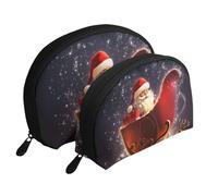 Borse per il trucco stampate magiche natalizie 2 pezzi portatile Shell Travel Toiletry Bag Cosmetic Organizer Bag per le donne