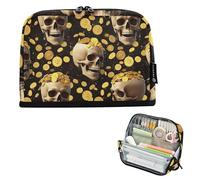 Borse per matite Teschi umani monete d'oro nero grande astuccio con cerniera matite sacchetto aula penna borsa ragazzi arte divertente ritorno a scuola adulti forniture per ufficio
