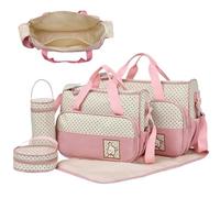 Borse per pannolini per neonato 5 pezzi/set Borsa per pannolini multifunzionale resistente all'acqua e alla polvere con due borse, borsa per biberon, piccolo pranzo e tappetino, bambino portatile