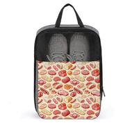Borse per scarpe da golf da viaggio per donne e uomini, con stampa di carne e salsiccia, borse per scarpe da viaggio per imballare in valigia, bowling, danza, calcio, tacchetti, scarpe da ginnastica
