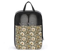 Borse per scarpe da golf da viaggio per donne e uomini, con stampa di colibrì e fiori bianchi e oro, borse da viaggio per imballare in valigia, bowling, danza, calcio, scarpe da ginnastica, organizer