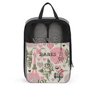 Borse per scarpe da viaggio con cuore floreale rosa Torre Eiffel Parigi Borsa per scarpe da viaggio Borsa impermeabile per scarpe grandi per uomo Donna, Organizer per scarpe da viaggio con cerniera e