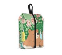 Borse per scarpe da viaggio con orsetto bruno che fa il bagno, divertenti organizer per bagagli con animali, pochette per scarpe con manico