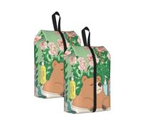 Borse per scarpe da viaggio con orsetto bruno che fa il bagno, divertenti organizer per bagagli con animali, pochette per scarpe con manico