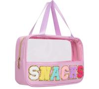 Borse per snack, borsa trasparente in ciniglia, borsa per snack per viaggi, borsa cosmetica preppy trasparente con cerniera, borse da toilette per donne in viaggio, borse da viaggio trasparenti per