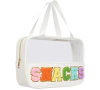 Borse per snack, borsa trasparente in ciniglia, borsa per snack per viaggi, borsa cosmetica preppy trasparente con cerniera, borse da toilette per donne in viaggio, borse da viaggio trasparenti per