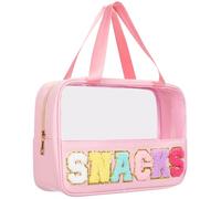 Borse per snack, borsa trasparente in ciniglia, borsa per snack per viaggi, borsa cosmetica preppy trasparente con cerniera, borse da toilette per donne in viaggio, borse da viaggio trasparenti per