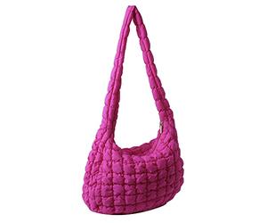 Borse per trasversali del modello reticolare da donna sacca per il pendolare di capacità nylon trapuntato Elegante vacanza nel weekend (Rose Red)