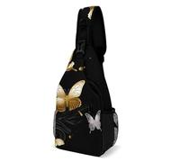 Borse Petto Gold Butterflies Multifunzionale Zaino Monospalla Portatile Zainetto Per Viaggio Trekking Ciclismo 19X39Cm
