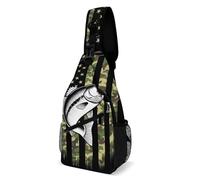 Borse Petto Hunting Bass Fishing Camo Camouflage American Flag Black Poliestere Borsello A Tracolla Sportivo Borsa A Spalla Uomo Per Alpinismo Uso Quotidiano Moto 19X39Cm