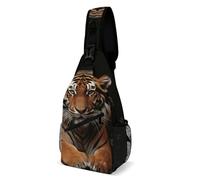 Borse Petto With Tiger And Paws Sportivo Zaino Monospalla Pratica Zainetto Per Campeggio Uso Quotidiano Outdoors 19X39Cm