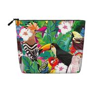 Borse riutilizzabili della stampa degli uccelli tropicali dello spuntino e della foglia della pianta, borsa da toilette di viaggio di grande capacità, borse di trucco con la chiusura lampo
