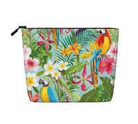 Borse riutilizzabili della stampa delle piante tropicali e dei pappagalli, borsa da toilette di viaggio di grande capacità, borse di trucco con la chiusura lampo