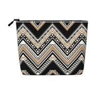 Borse riutilizzabili della stampa dello zig zag di Tan bianco nero dello spuntino, borsa da toilette di viaggio di grande capacità, borse di trucco con la chiusura lampo