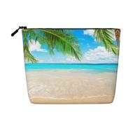 Borse riutilizzabili della stampa di tema della pianta della spiaggia tropicale dello spuntino, borsa da toilette di viaggio di grande capacità, borse di trucco con la chiusura lampo