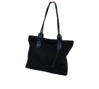 Borse shopper da donna con design in peluche invernale for a tracolla alla moda for la spesa riutilizzabili Borsa casual per Ragazze(Black)