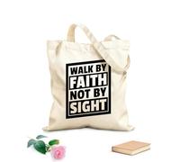 Borse shopper riutilizzabili camminare per fede non per vista citazioni tipografiche versetti della Bibbia parole motivazionali poster cristiano pro Tessuto spesso 12 once Pieghevole 25x30cm Piccola