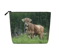 Borse svizzere reali della stampa di Brown della mucca dello spuntino riutilizzabile, borsa da toilette di viaggio di grande capacità, borse di trucco con la chiusura lampo