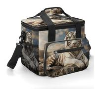 Borse termiche isolate, con tigre maestosa appoggiata su una stampa a roccia, 22 l, pieghevole, portatile, a prova di perdite, borsa termica da campeggio, per picnic, spiaggia, viaggi