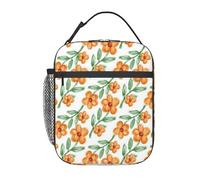 Borse termiche per il pranzo per donne e uomini, fantastici fiori acquerellati nei toni dell'arancione, borse per il pranzo riutilizzabili, borsa termica di grande capacità per lavoro, picnic o viag