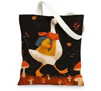 Borse totali in tela con animali, motivo oca e funghi, borse per la spesa riutilizzabili, con tracolla leggera e lavabile, per viaggi, 33 x 38 cm