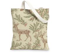 Borse totalizzatore in tela con cervo, motivo fauna selvatica rustica, borse della spesa riutilizzabili, tela naturale vintage, leggera, lavabile, per viaggi, Beige, 13x15 Inch