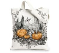 Borse totalizzatore in tela con cervo, motivo fauna selvatica rustica, borse della spesa riutilizzabili, borse vintage leggere e lavabili per palestra e viaggi, bianco, 13x15 Inch