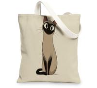 Borse totalizzatore in tela con gatto, design carino felino, borse per la spesa riutilizzabili, alla moda, casual, leggera, lavabile, tracolla in tela, Beige, 13x15 Inch