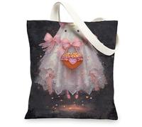 Borse totalizzatore in tela fantasma, design simpatico fantasma, borse per la spesa riutilizzabili, leggere e lavabili, con tracolla in tela per palestra, Pesca, 13x15 Inch