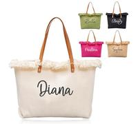 Borse Tote Con Nome Personalizzato, Sacchetti Regalo Personalizzati Per Damigelle Con Frange, Grandi Borse Da Spiaggia In Tela Da Donna, Astucci Ricamati Per La Festa Di Addio Al Nubilato(White)