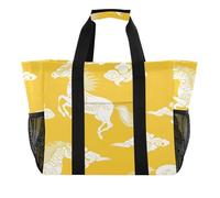 Borse utilitarie bianche gialle del modello cinese tradizionale del cavallo pieghevole con la borsa tote della spiaggia della, Modello tradizionale cinese Cavallo giallo bianco, 1 size, Moda