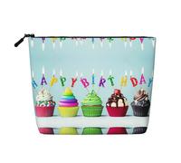 Borse variopinte riutilizzabili della stampa dei cupcakes di buon compleanno dello spuntino, borsa da toilette di viaggio di grande capacità, borse di trucco con la chiusura lampo