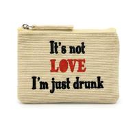 Borsellino in Velluto a Coste con Zip - Portamonete Compatto 8x11 cm - Stampa “It’s Not Love I’m Just Drunk” - Design Originale Stampato a Roma