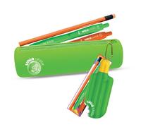 Borsellino, tombolino rotondo in silicone TintaUnita Fluo con penne e matita