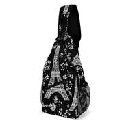 Borsello A Tracolla Paris Eiffel Tower Flower Black And White Multifunzionale Borsa Sul Petto Moda Borsa Pettorale per Uso Quotidiano Uomo Alpinismo