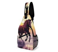 Borsello A Tracolla Sea Beach Sun Running Wild Horse Art Portatile Borsa Sul Petto Multifunzionale Borsa Tattica Sul Petto Militare per Uso Quotidiano Alpinismo Ciclismo