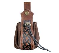 Borsello in pelle con coulisse, piccolo portamonete in pelle PU | Piccolo sacchetto portamonete in pelle PU | Marsupio vintage per tutti i giorni e cosplay, portamonete unisex da uomo, Marrone scuro