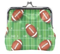 Borsello portamonete da donna in pelle marrone verde con palloni da rugby, carino con fibbia e chiusura a bacio, portamonete
