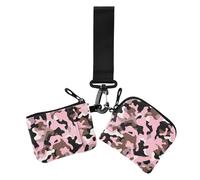 Borsello portamonete da donna mimetico color pesca marrone porta carte sottile e piatto con cerniera portamonete con cinturino da polso per lavoro e viaggi, 2 pezzi