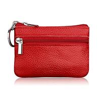 Borsello portamonete e portachiavi con zip, unisex, in pelle morbida, rosso.