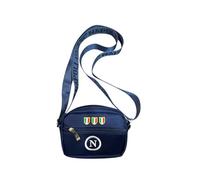 Borsello Tracolla Napoli, Blu con Logo N Bianco, 13,5 x 18 x 3 cm, Tasca Frontale con Cerniera, Tracolla Regolabile