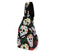 Borsello Uomo Mexican Day Dead Roses Sugar Skulls Poliestere Tracolla Borse Multiuso Borsa A Spalla Uomo per Alpinismo Outdoors Ciclismo