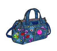 Seven Camomilla Borsetta a Bauletto con Maniglie, Tracolla Removibile Regolabile, Blu Denim e Illustrazioni Colorate, Spilla Cuore, Tempo Libero, Accessorio Bambina e Ragazza