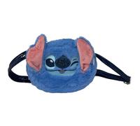 Borsetta bambina effetto peluche con tracolla regolabile morbida leggera e compatta forma rotonda con dettagli ricamati 17 x 13 x 4 cm (Stitch)