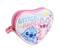 Borsetta cuore Stitch e Angel Disney per bambina rosa con stampa glitter tracolla regolabile e chiusura zip 19 x 14 x 4 cm